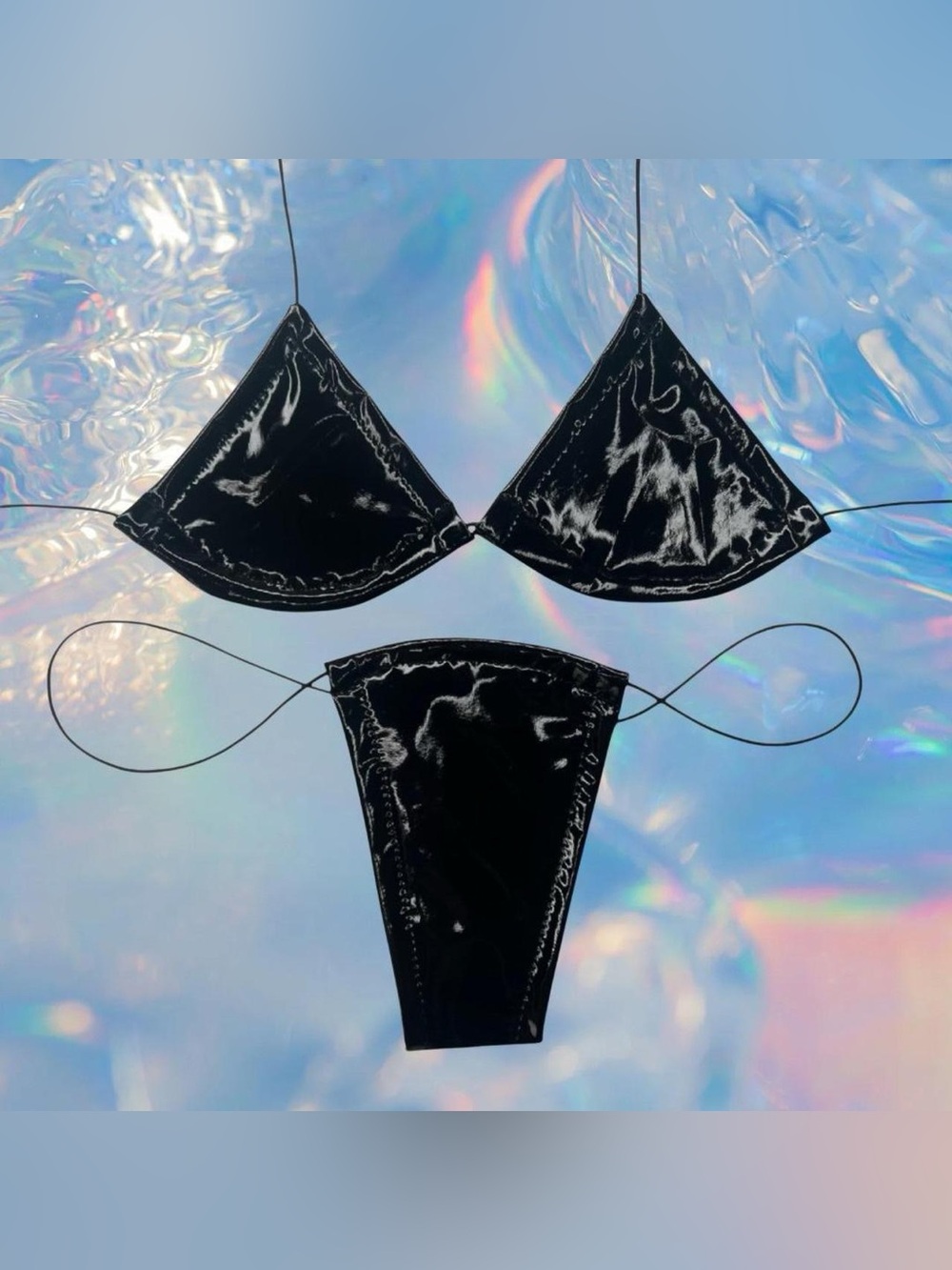 GrlFriday Shop Black Wet-Look Microkini Set - Picture 2 of 8